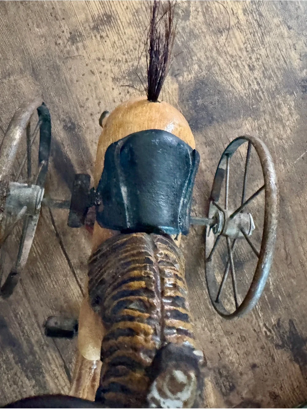 Antique Hand-Carved Wooden Horse Toy - Brown and Black- Amazing Details!